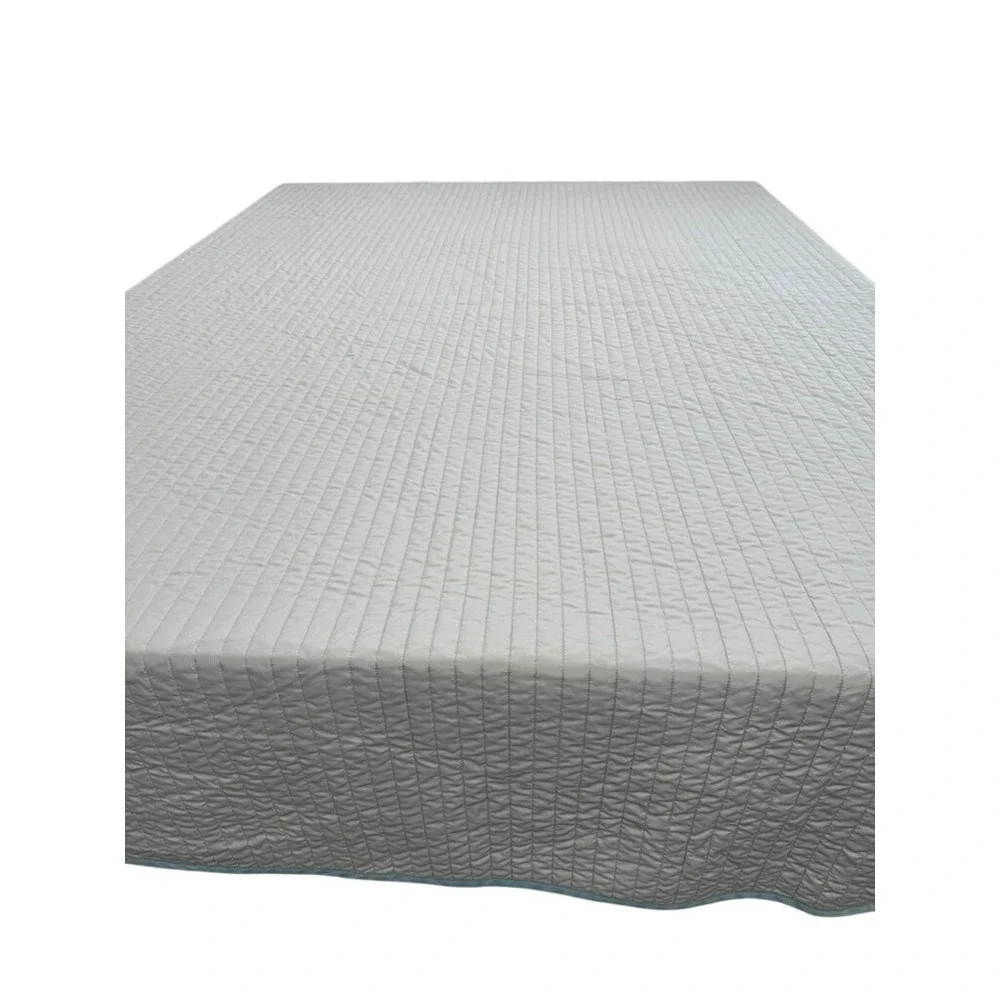 2 Pc Set Blue Channel Quilted Lightweight Coverlet Reversible 106x94 & Sham